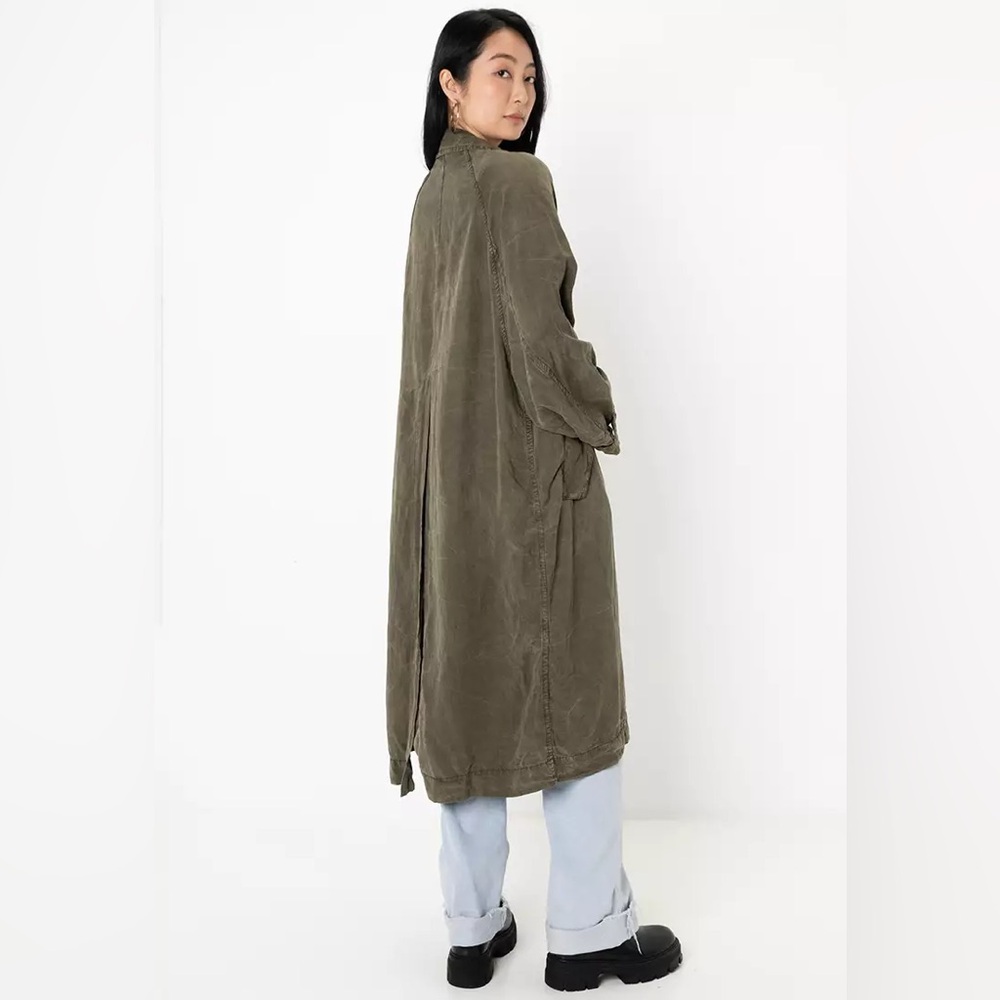 Function & Fringe Edit. ZARA Oversized Wax Utility Olive Green Long Trench Coat - Picture 2 of 6